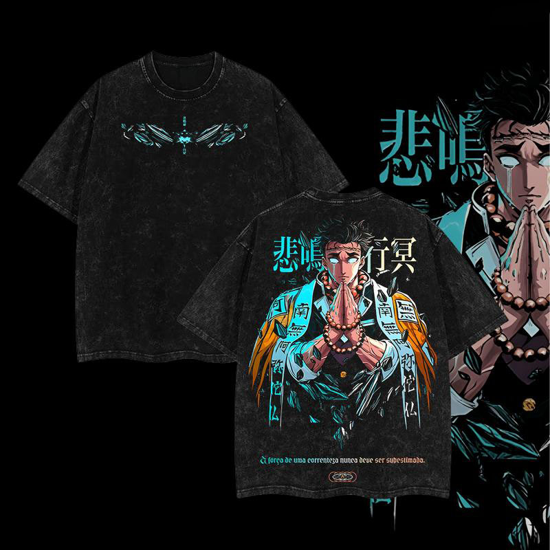 Vintage Washed Demon Slayer Gyomei Graphic Oversized Tee